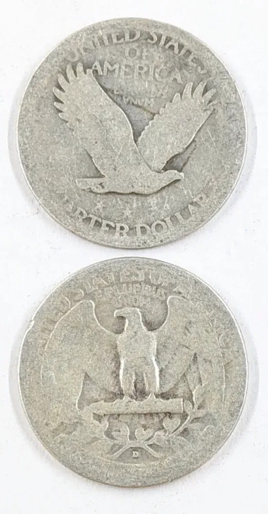Lot of 2 Silver Quarters- Dateless Standing, 1942 Washington - 2