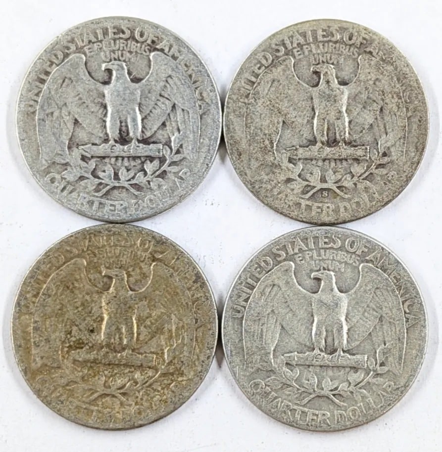 Lot of 4 Silver Washington Quarters - 1942-1945 - 2