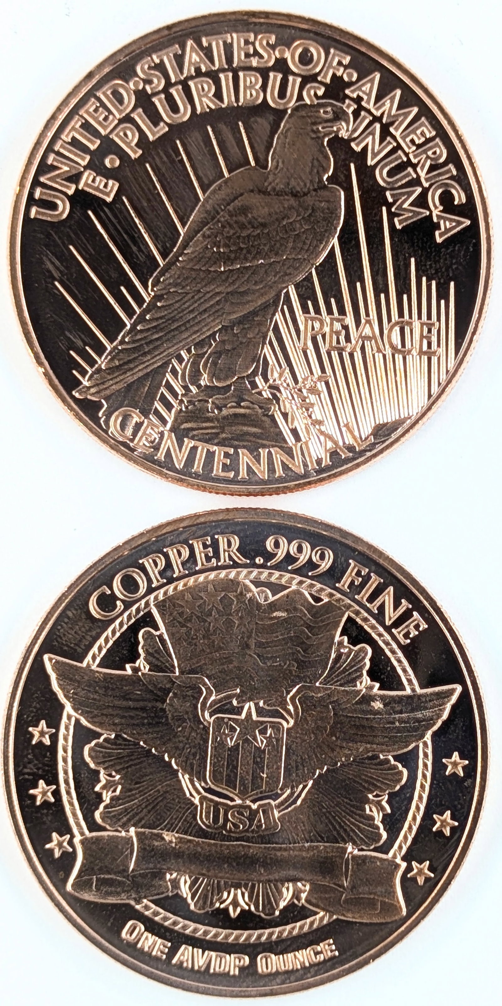 Lot of 2 - 1 Ounce (each) Fine .999 Copper Rounds- Peace, Seated Liberty - 2