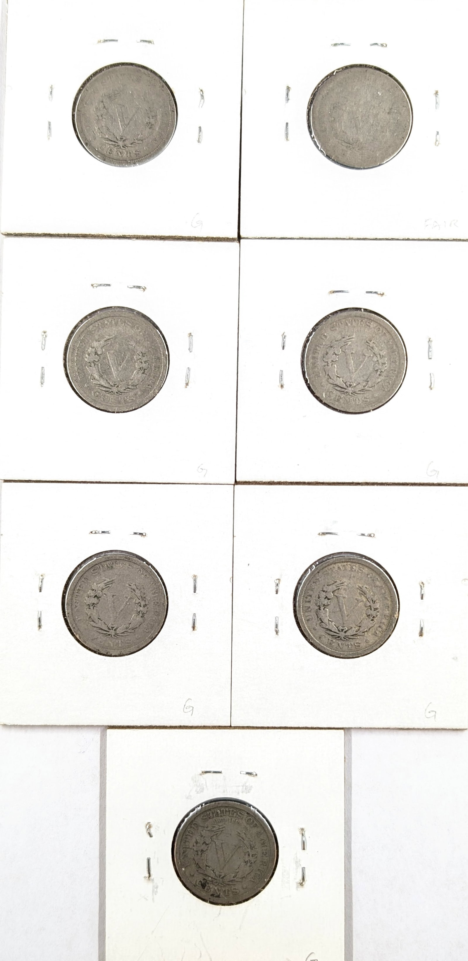 Lot of 7- V Nickels- 1900-1906 - 2