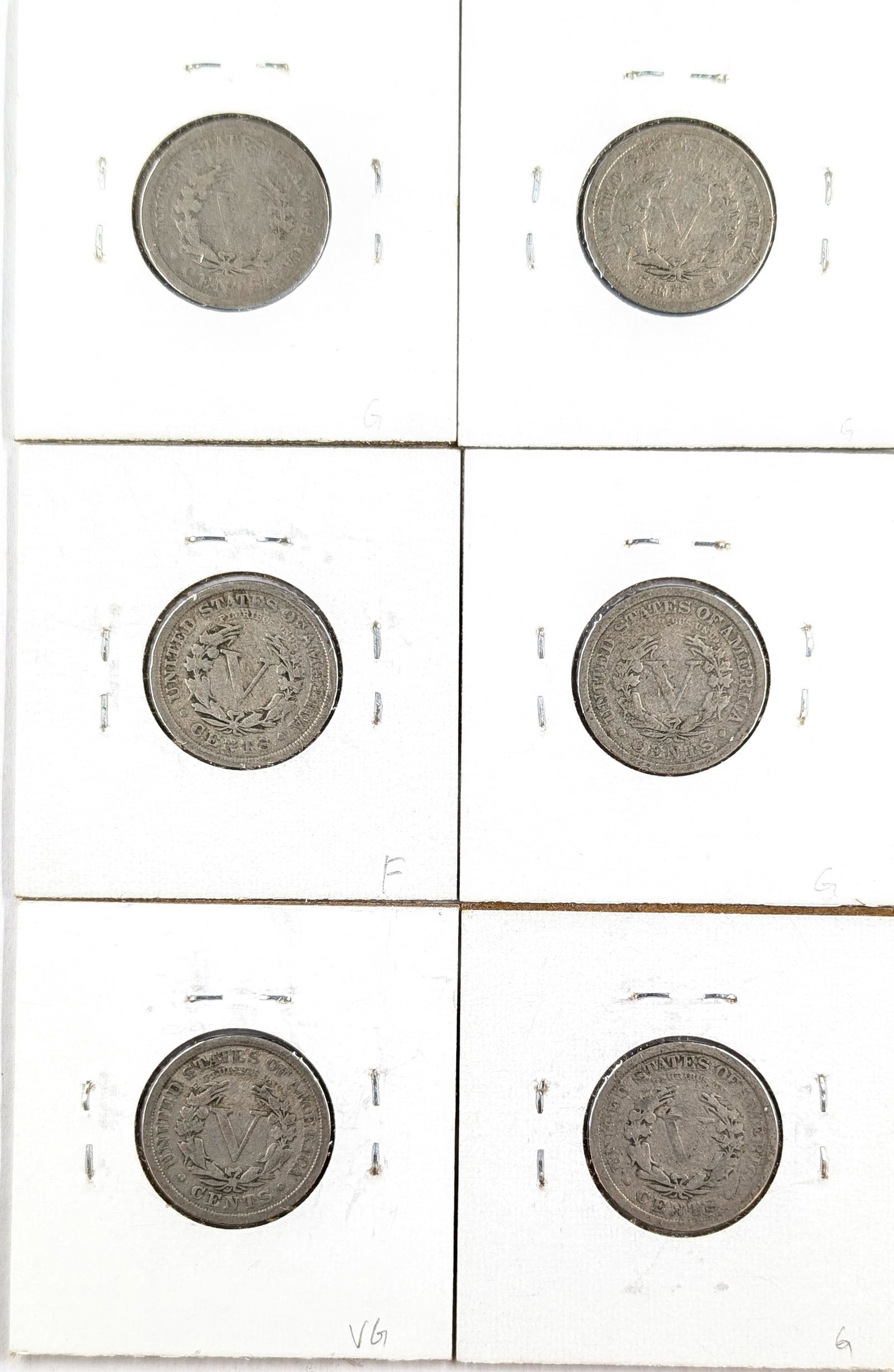 Lot of 6- V Nickels- 1909-1911 - 2