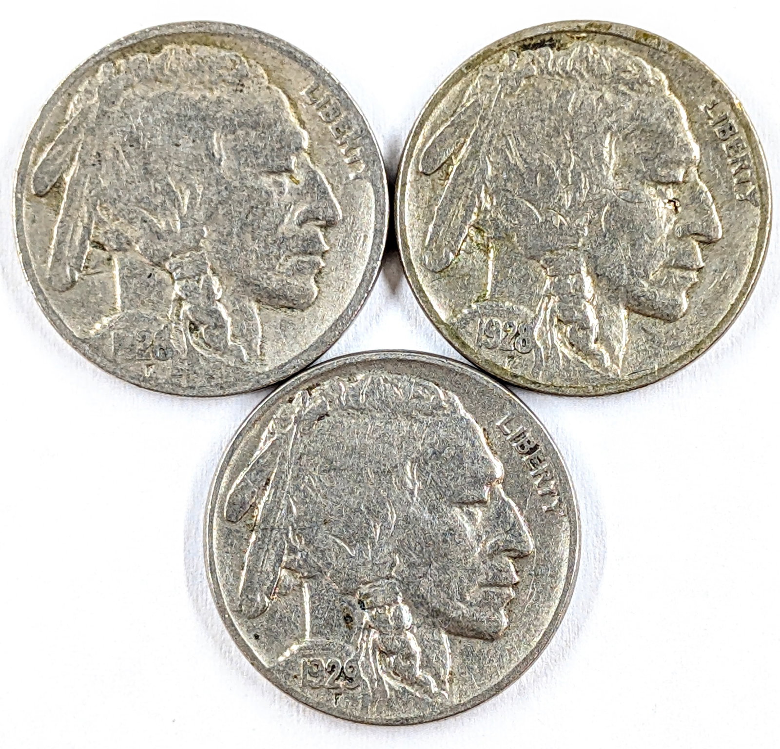 Lot of 3 Buffalo Head Nickels - 1928-1929: _