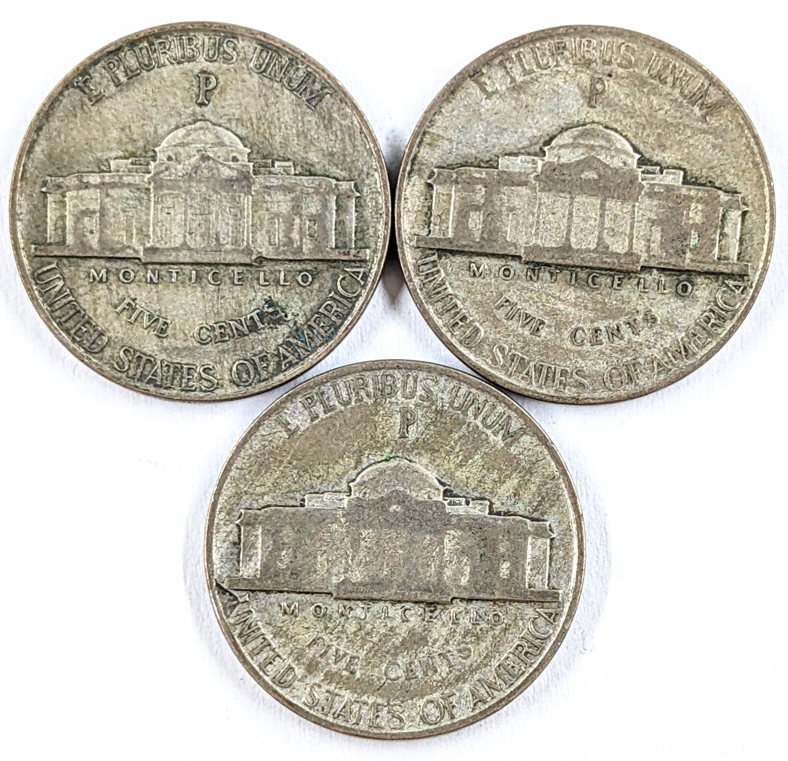 Lot of 3 Silver War Nickels- 1943, 1944, 1945 - 2