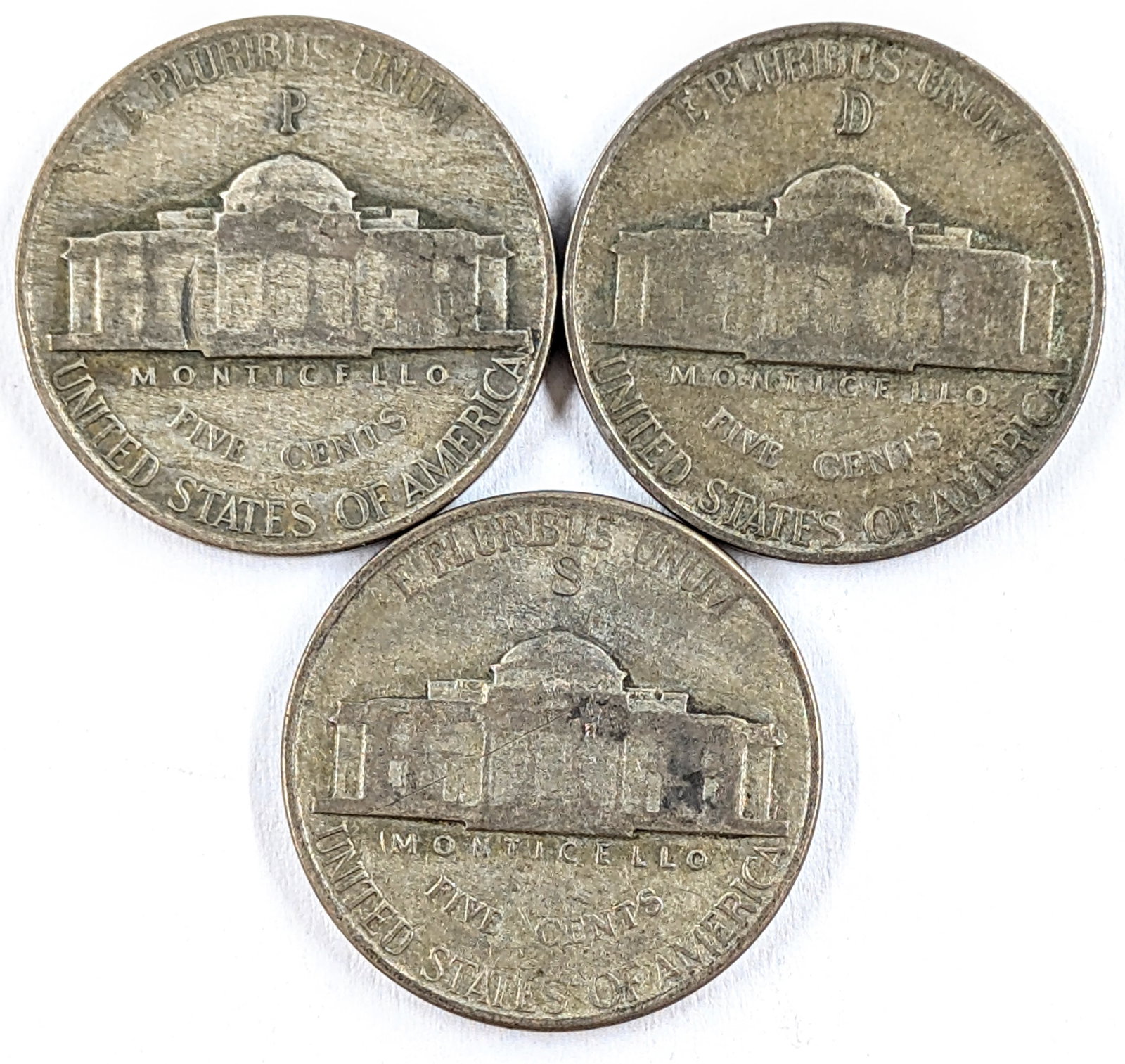 Lot of 3 Silver War Nickels- 1945 P/D/S - 2