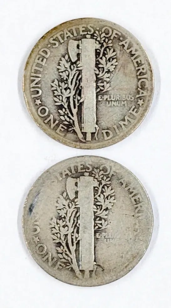 Lot of 2 Silver Mercury Dimes - Both 1925 - 2