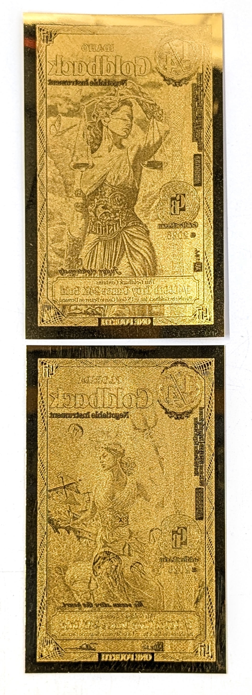 Lot of 2 - 2026 1/4 Goldbacks 1/4000th Troy Ounce 24K Gold each- Idaho, Florida - 2