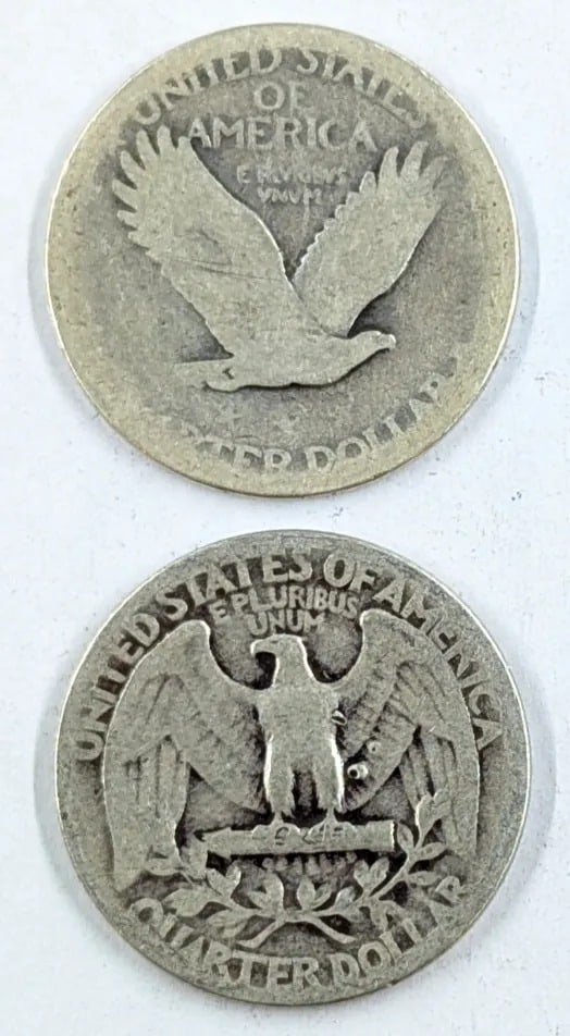 Lot of 2 Silver Quarters- Dateless Standing, 1941 Washington - 2