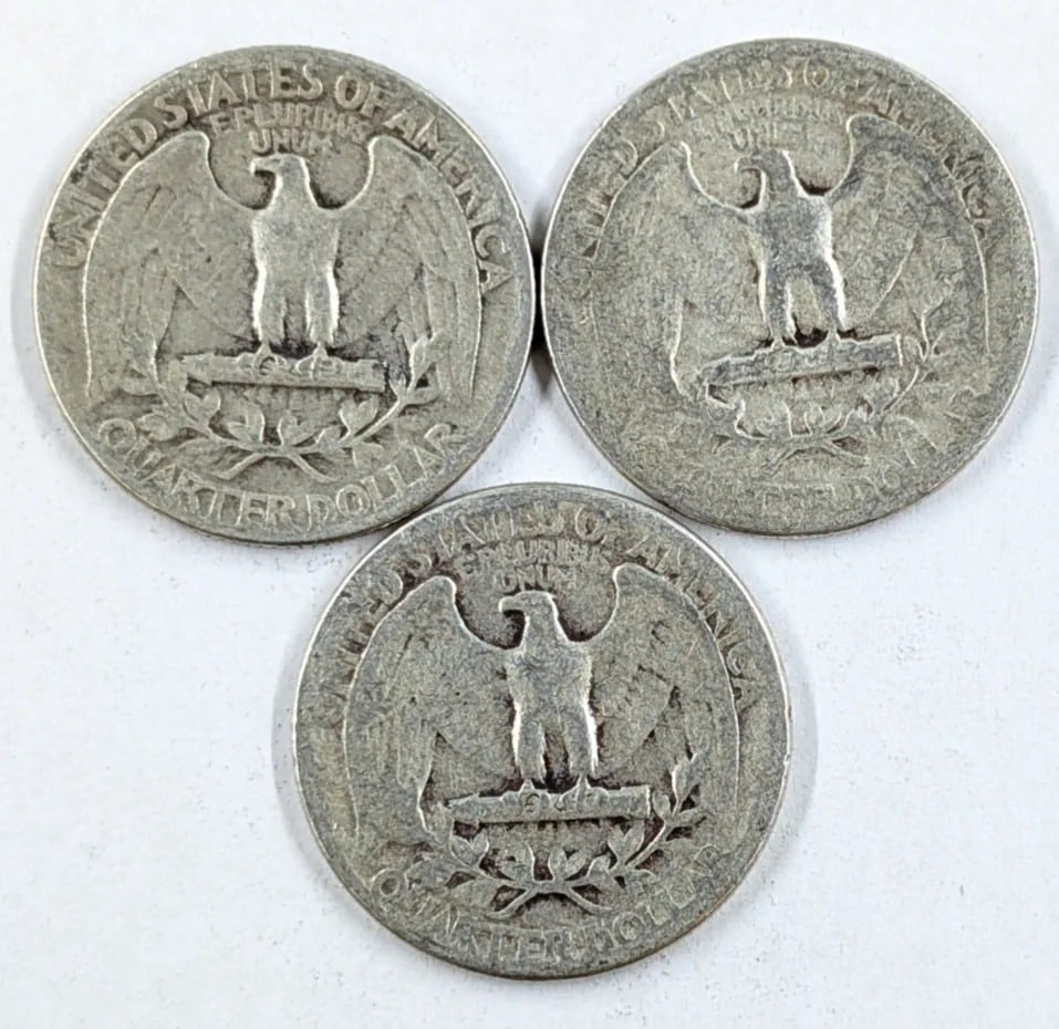 Lot of 3 Silver Washington Quarters - 1940, 1941, 1942 - 2