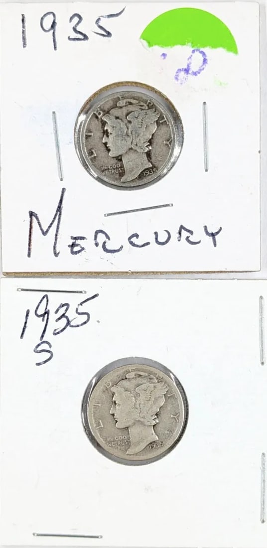 Lot of 2 Silver Mercury Dimes - 1935 P/S: _