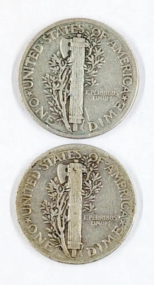 Lot of 2 Silver Mercury Dimes - Both 1938 - 2