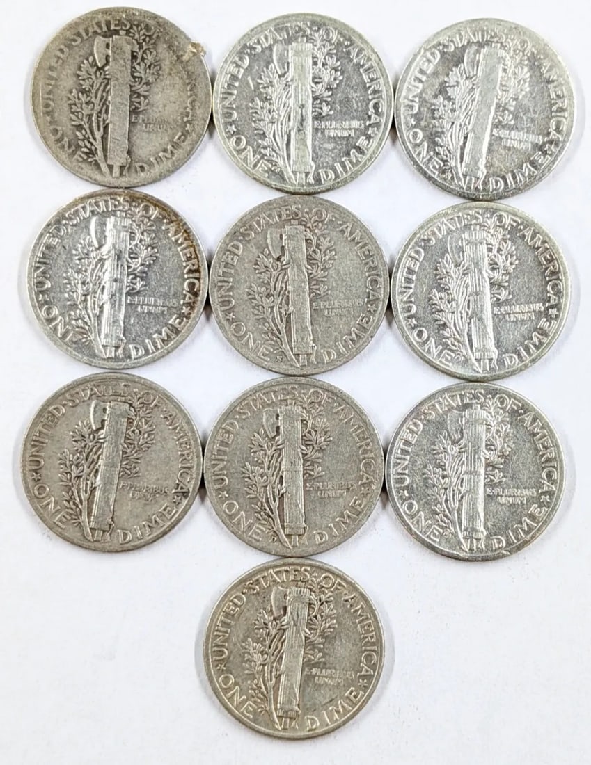 Lot of 10 Silver Mercury Dimes - 1927-1945 - 2