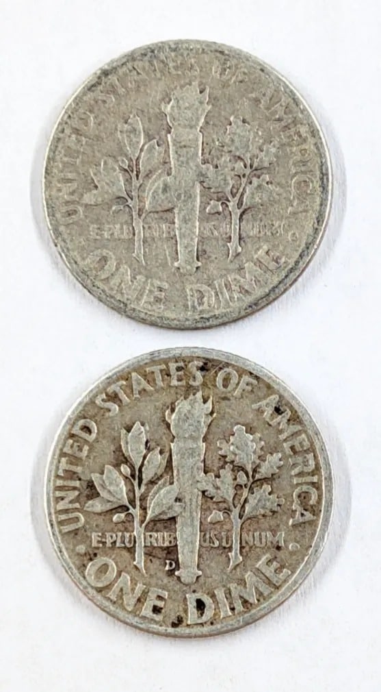 Lot of 2 Silver Roosevelt Dimes - 1946, 1947-D - 2