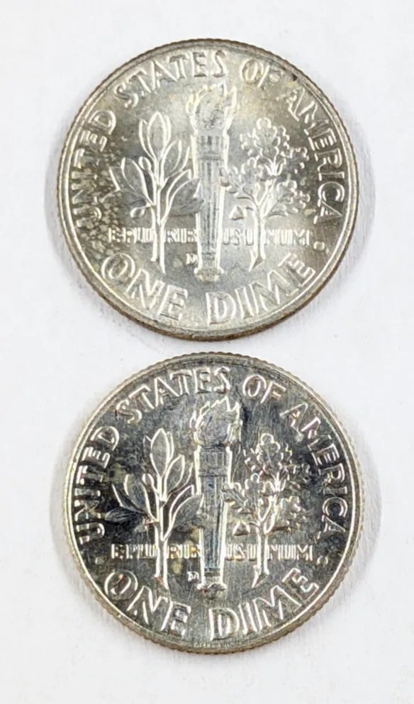 Lot of 2 Uncirculated Silver Roosevelt Dimes - 1959-D, 1962-D - 2