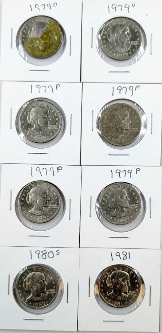 Lot of 8 Susan B Anthony $1 Coins- 1979-1981: Some Uncirculated