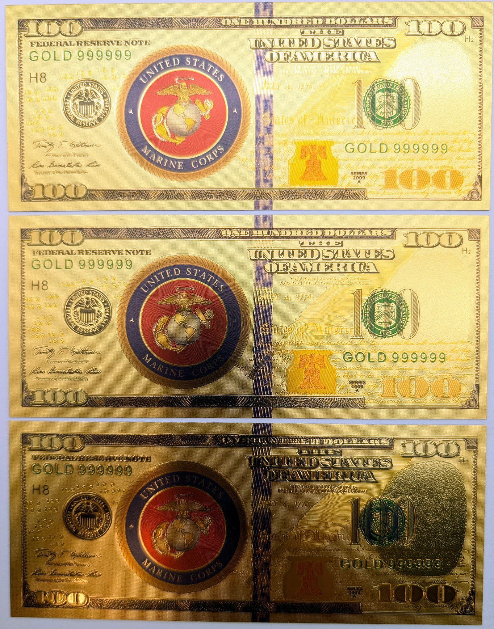 Lot of 3 US Marine Corps Gold foil $100 design: _