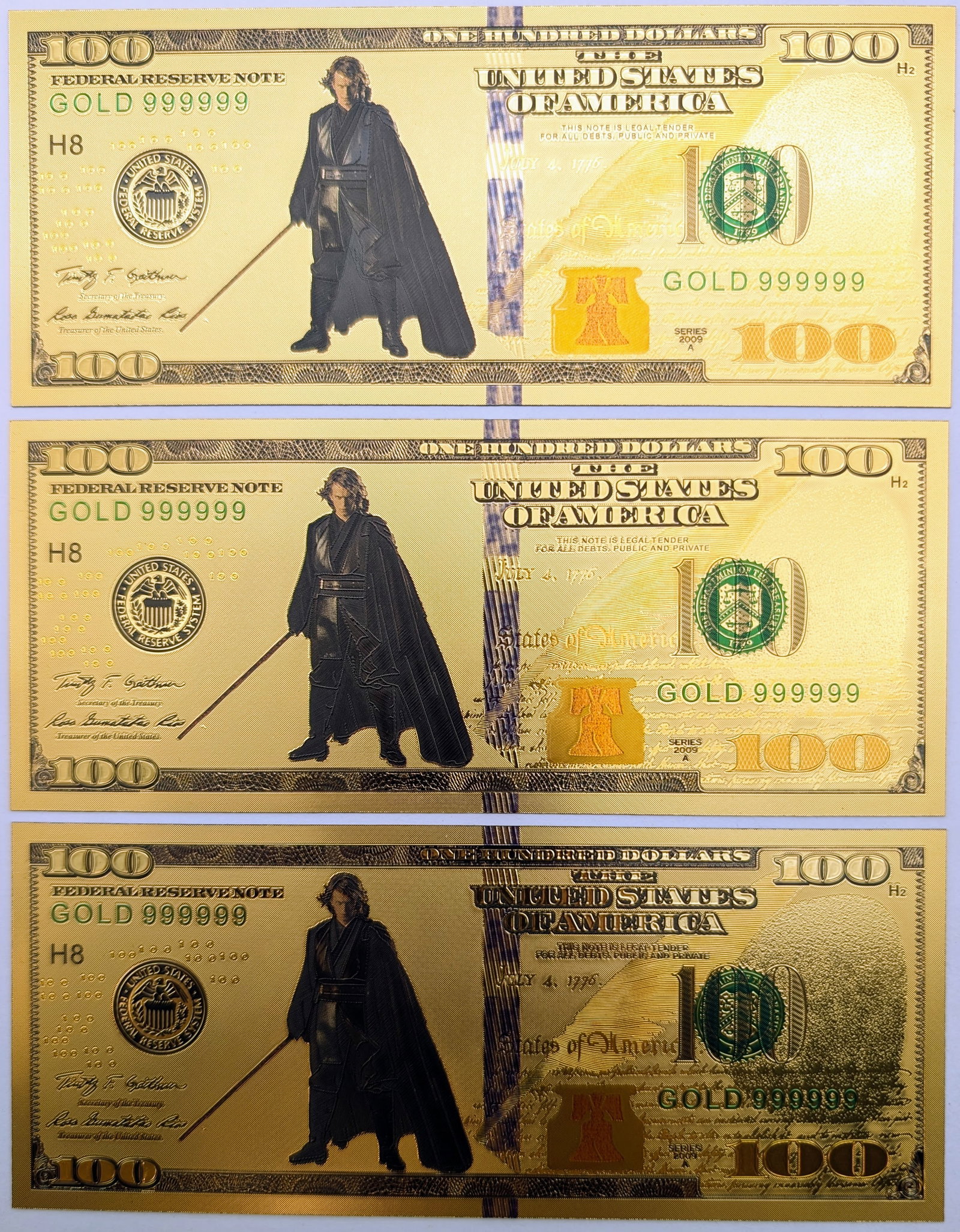 Lot of 3 Star Wars Gold foil $100 design: _