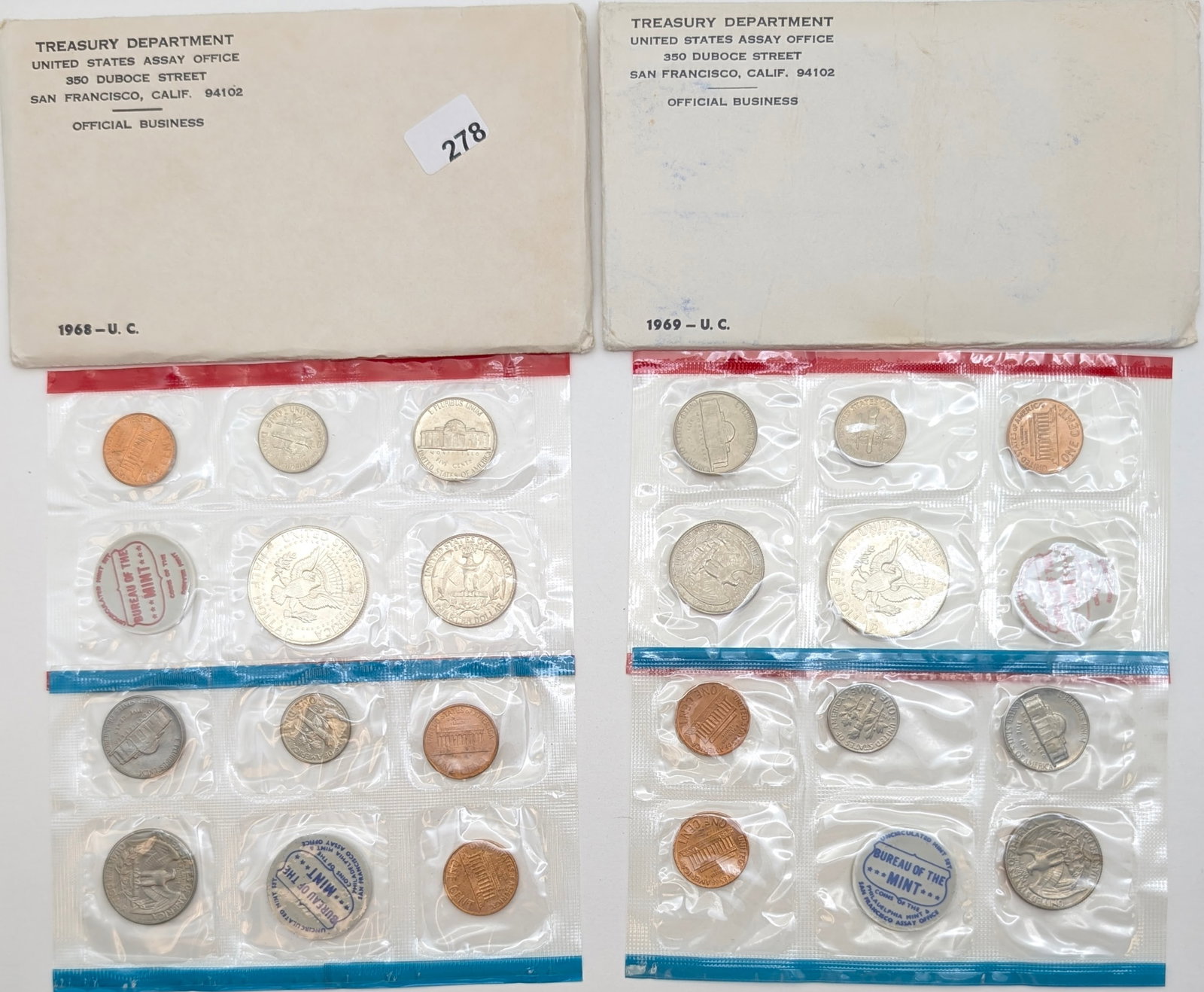 Lot of 2 US Mint Uncirculated Sets w/ Silver JFK Halfs- 1968, 1969 - 2