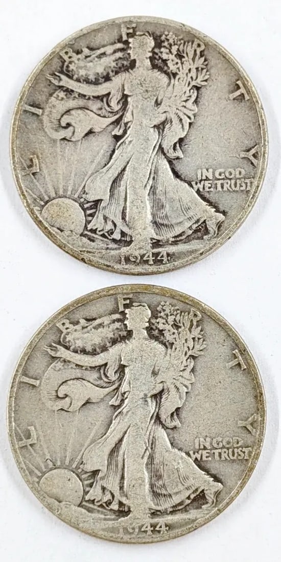 Lot of 2 Silver Walking Liberty Half Dollars -1944 P/D: _
