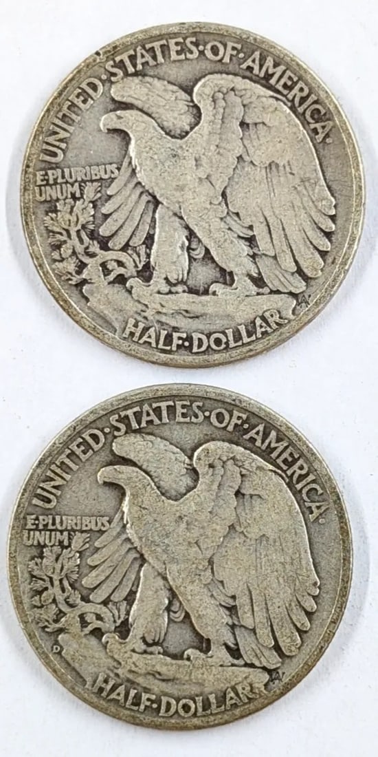 Lot of 2 Silver Walking Liberty Half Dollars -1944 P/D - 2