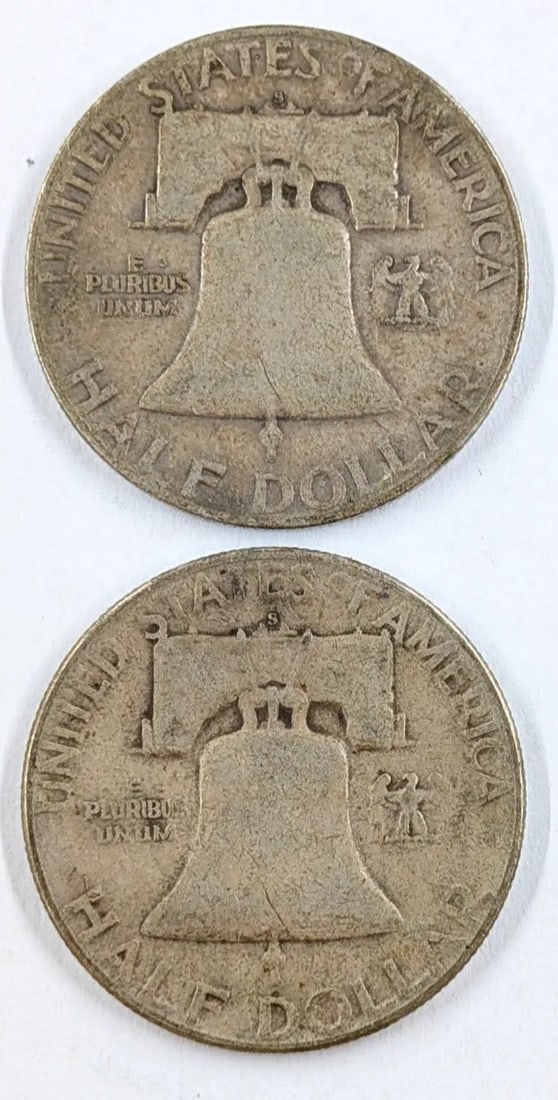 Lot of 2 Silver Franklin Half Dollars - 1951-S, 1952-S - 2