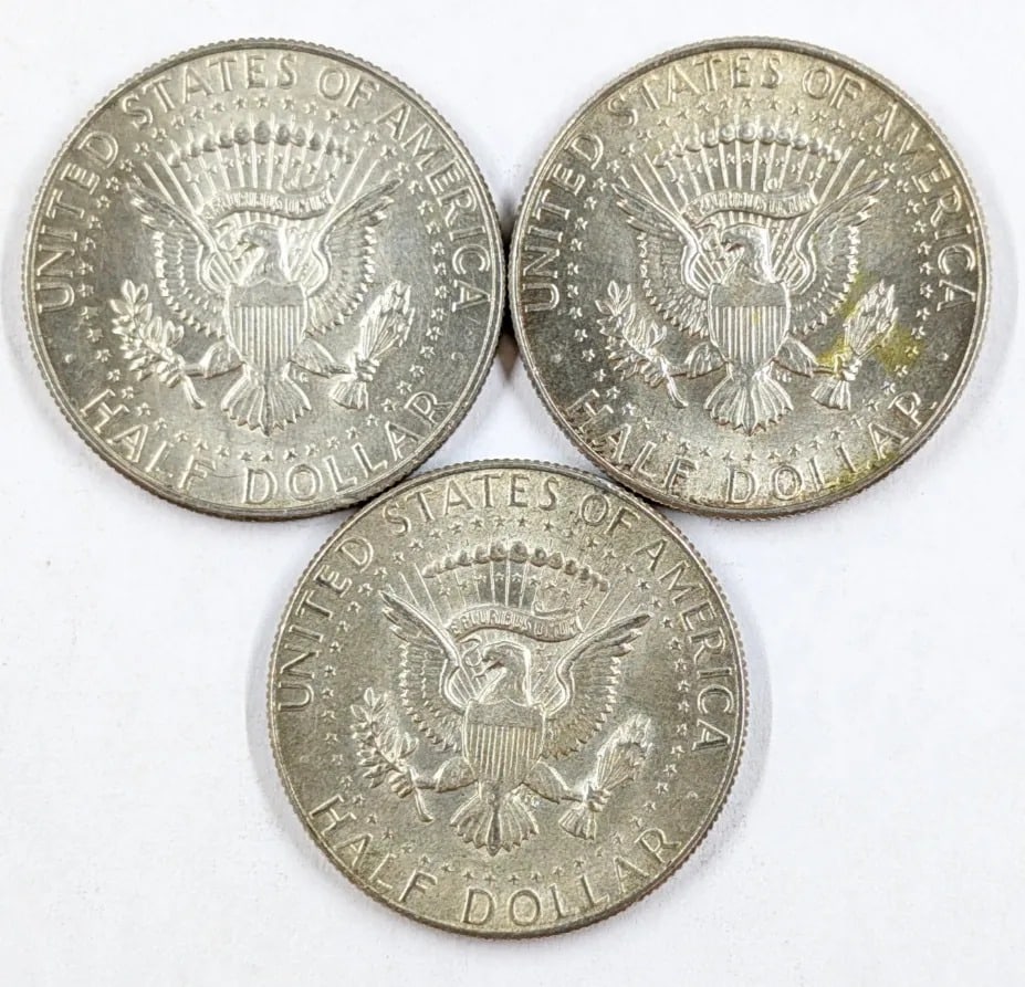 Lot of 3 Silver JFK Half Dollars 1967, 1968-D, 1969-D (40%) - 2