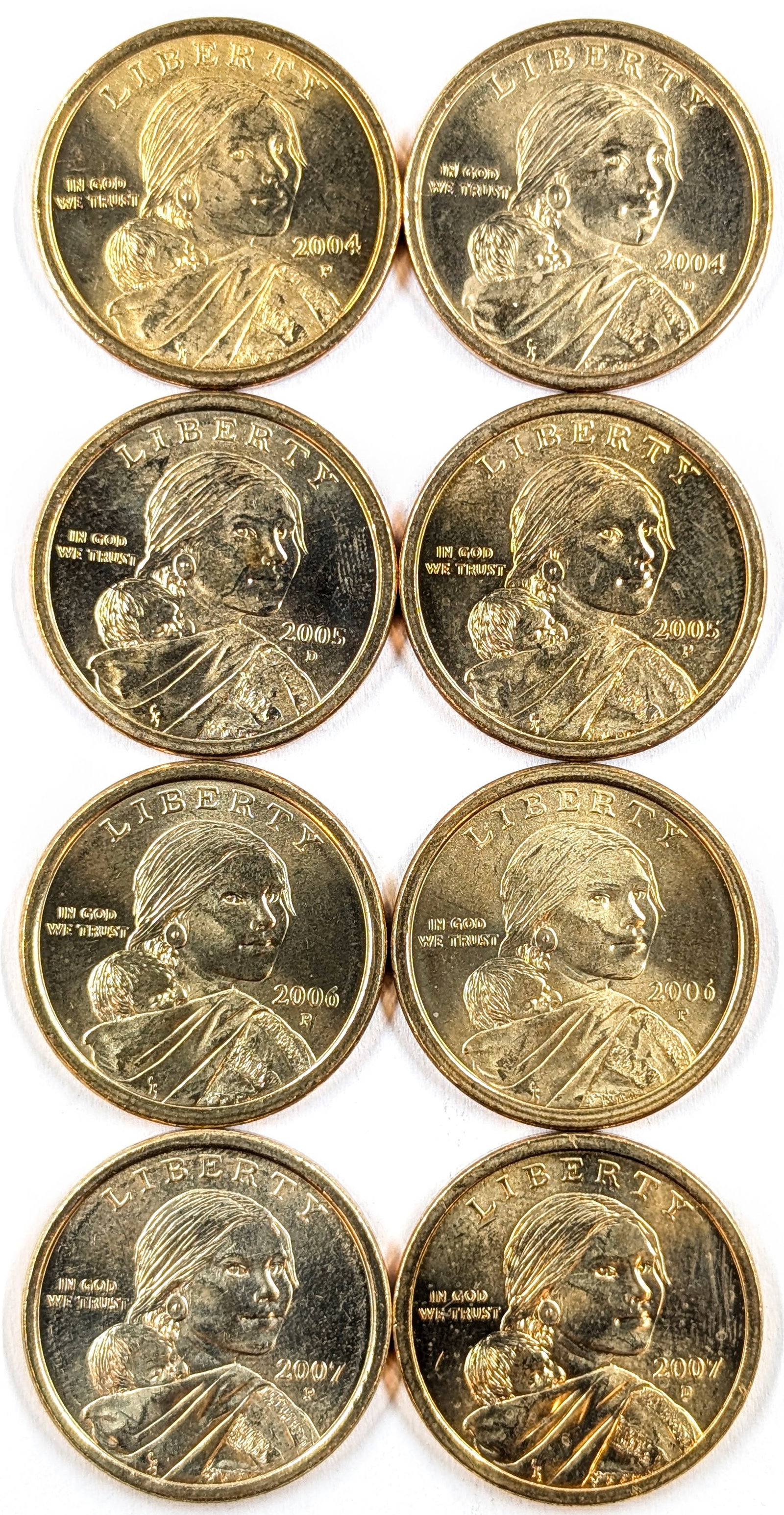 Lot of 8 Sacagawea $1 Dollar Coins- 2004-2007: _
