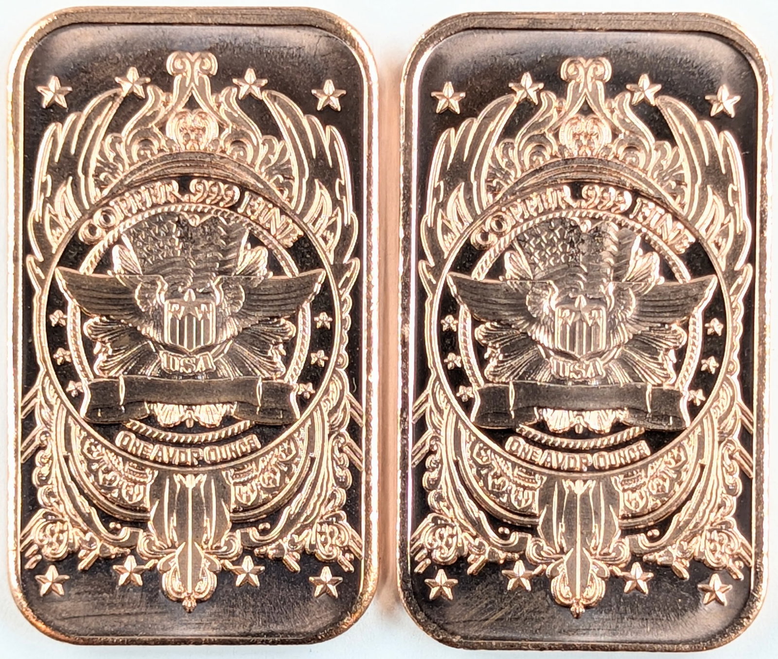 Lot of 2 - 1 Ounce (each) Fine .999 Copper Bars- Morgan - 2