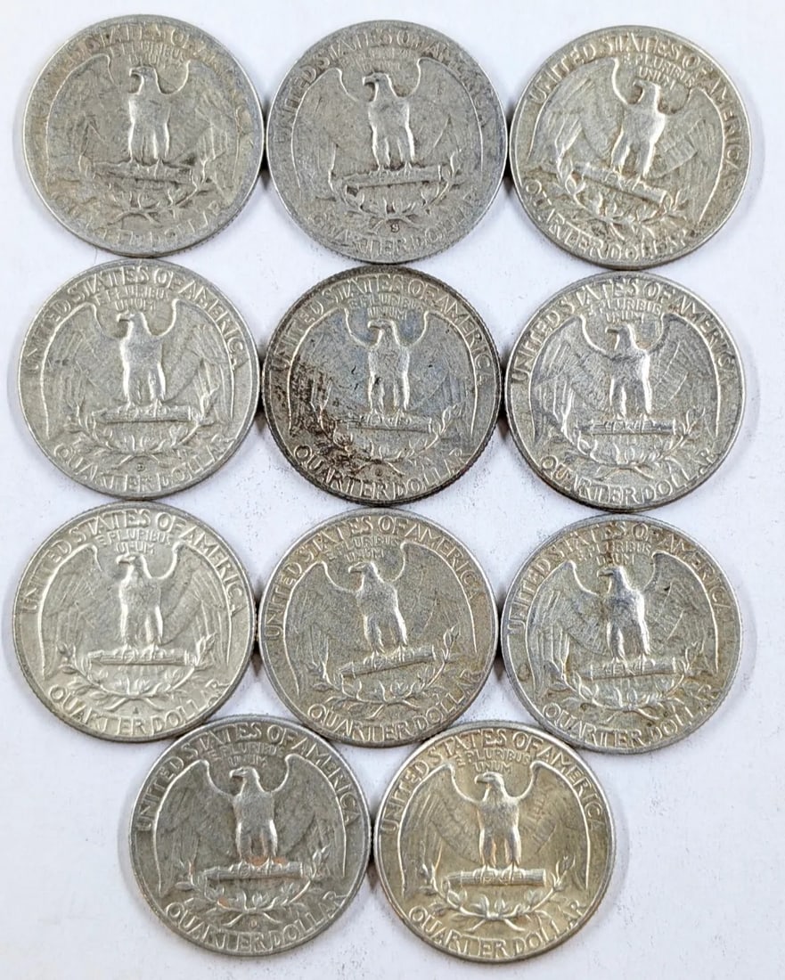 Lot of 11 Silver Washington Quarters- 1941-1964 - 2