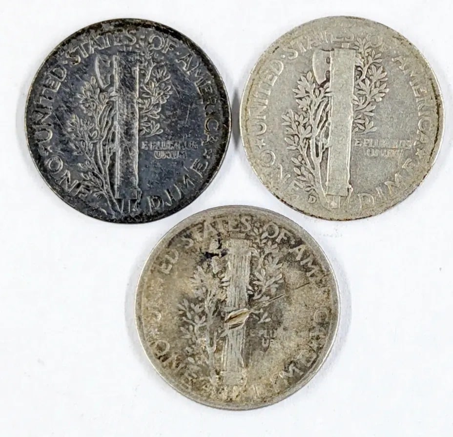 Lot of 3 Silver Mercury Dimes - 1917, 1918 S/P - 2