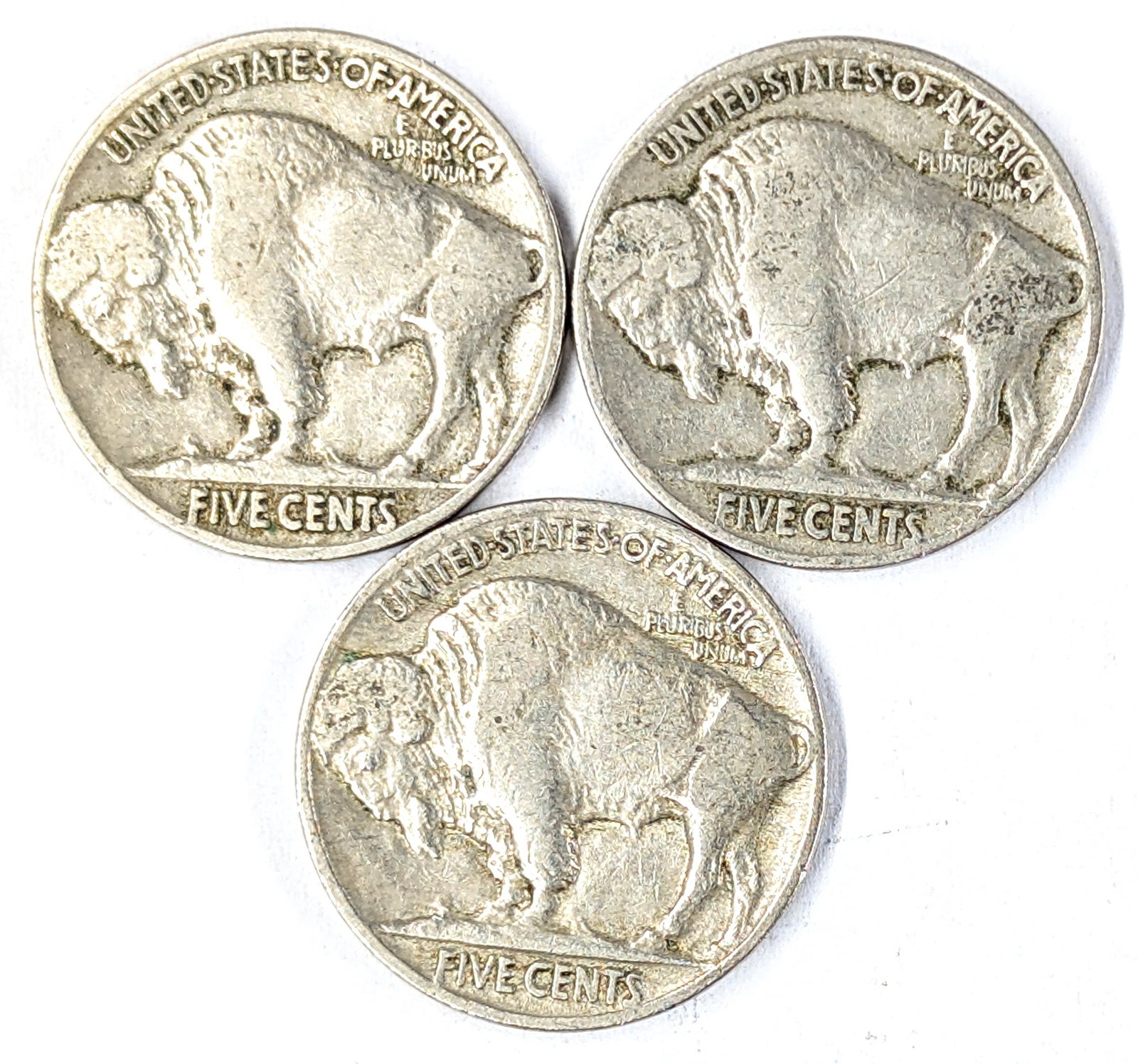 Lot of 3 Buffalo Head Nickels - 1928, 1929, 1930 - 2