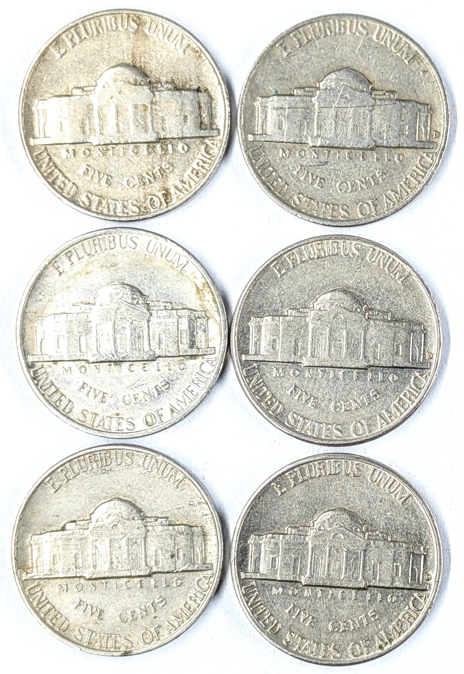 Lot of 6 Jefferson Nickels- 1954-1962 - 2