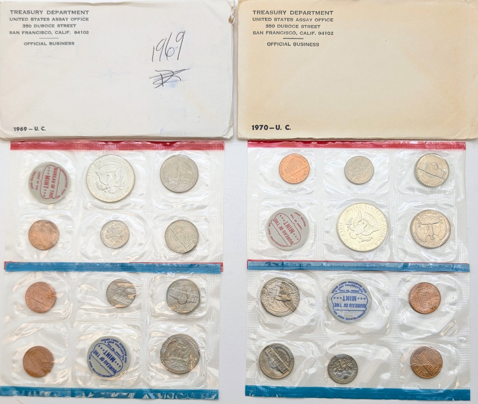Lot of 2 US Mint Uncirculated Sets w/ Silver JFK Half- 1969, 1970 - 2