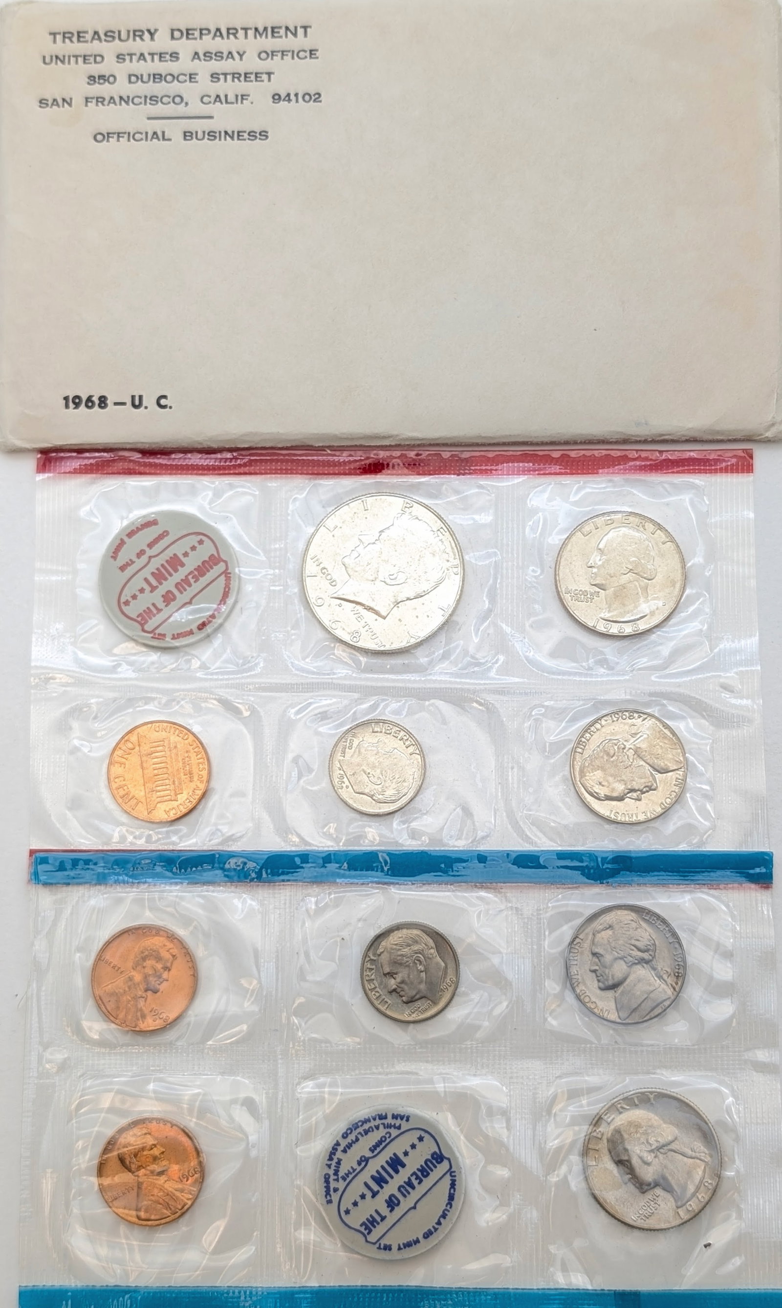 1968 US Mint Uncirculated Set w/ Silver JFK Half: 40% Silver
