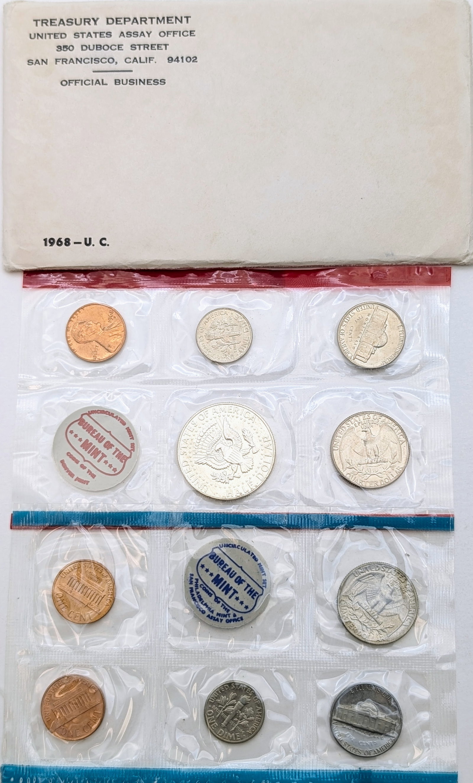 1968 US Mint Uncirculated Set w/ Silver JFK Half - 2