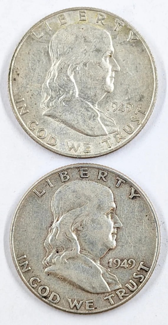 Lot of 2 Silver Franklin Half Dollars - 1949 D/P: _
