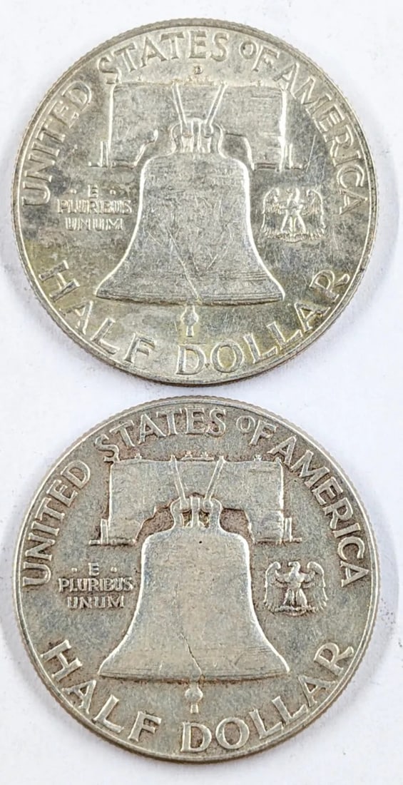 Lot of 2 Silver Franklin Half Dollars - 1949 D/P - 2