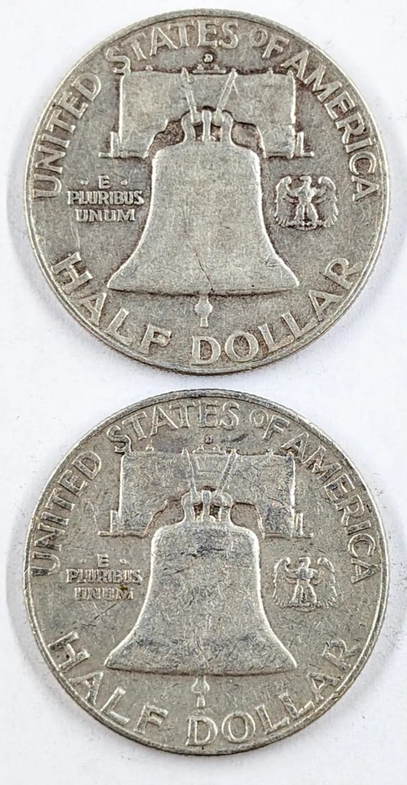 Lot of 2 Silver Franklin Half Dollars - Both 1957-D - 2