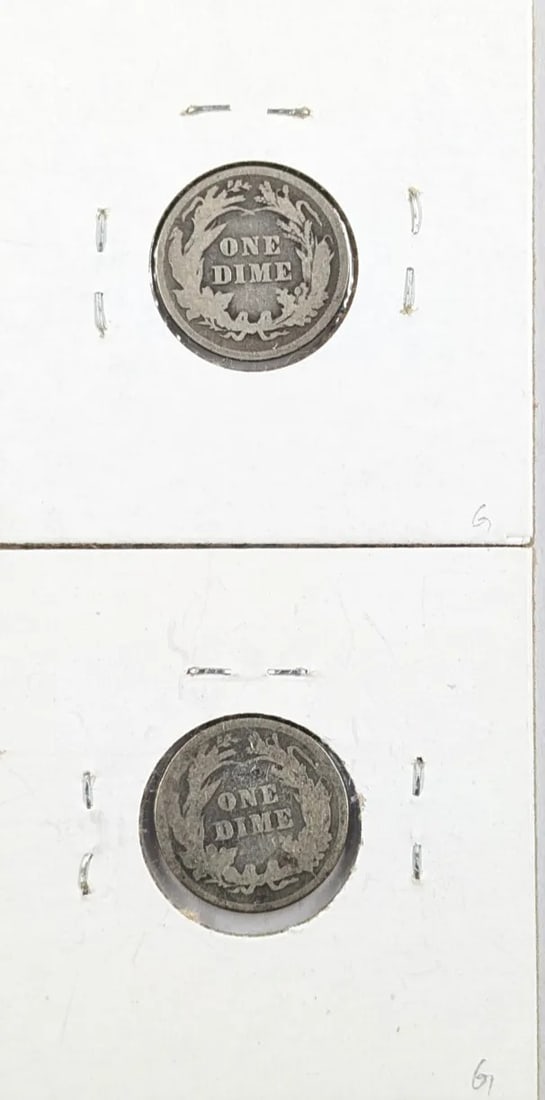 Lot of 2 Silver Barber Dimes - 1898, 1899 - 2