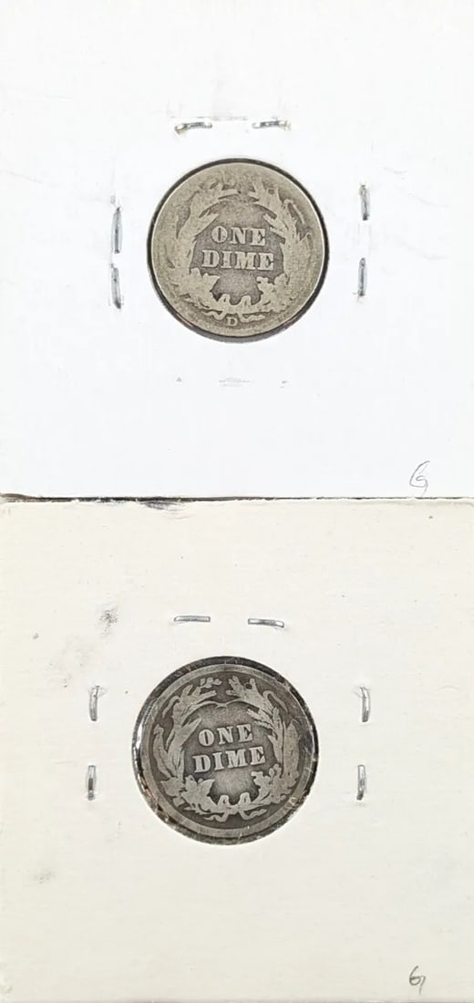 Lot of 2 Silver Barber Dimes - 1907 D/P - 2