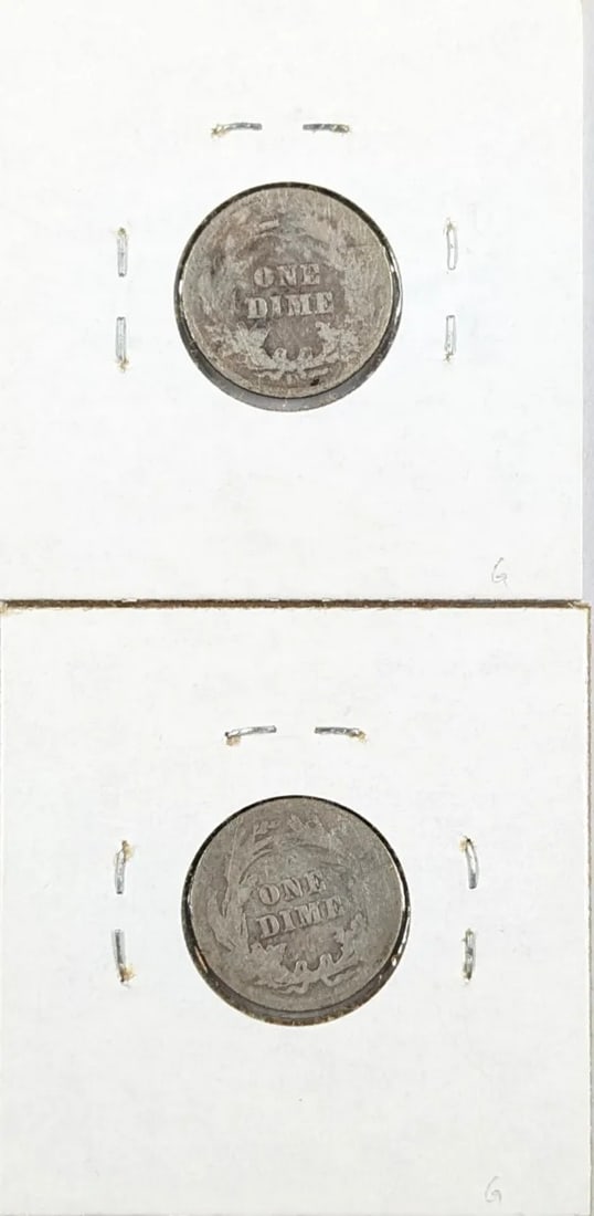 Lot of 2 Silver Barber Dimes - 1911 D/P - 2