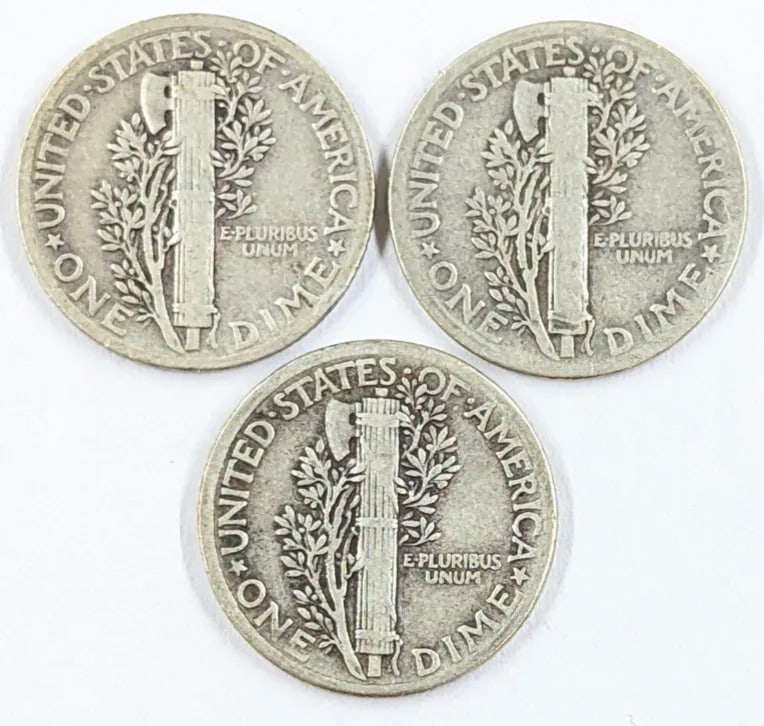 Lot of 3 Silver Mercury Dimes - 1935, 1936, 1937 - 2