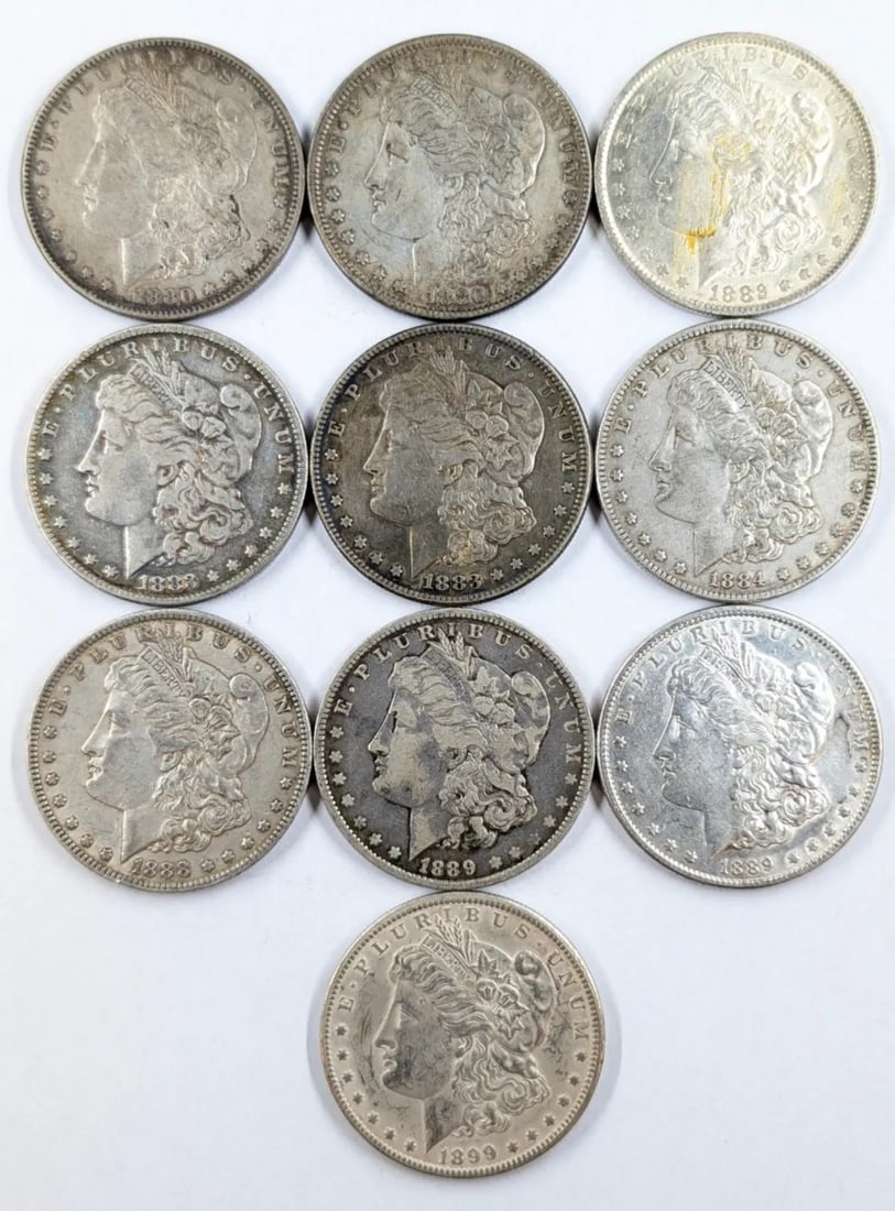Lot of 10 Morgan Silver Dollars - 1880-1899: _