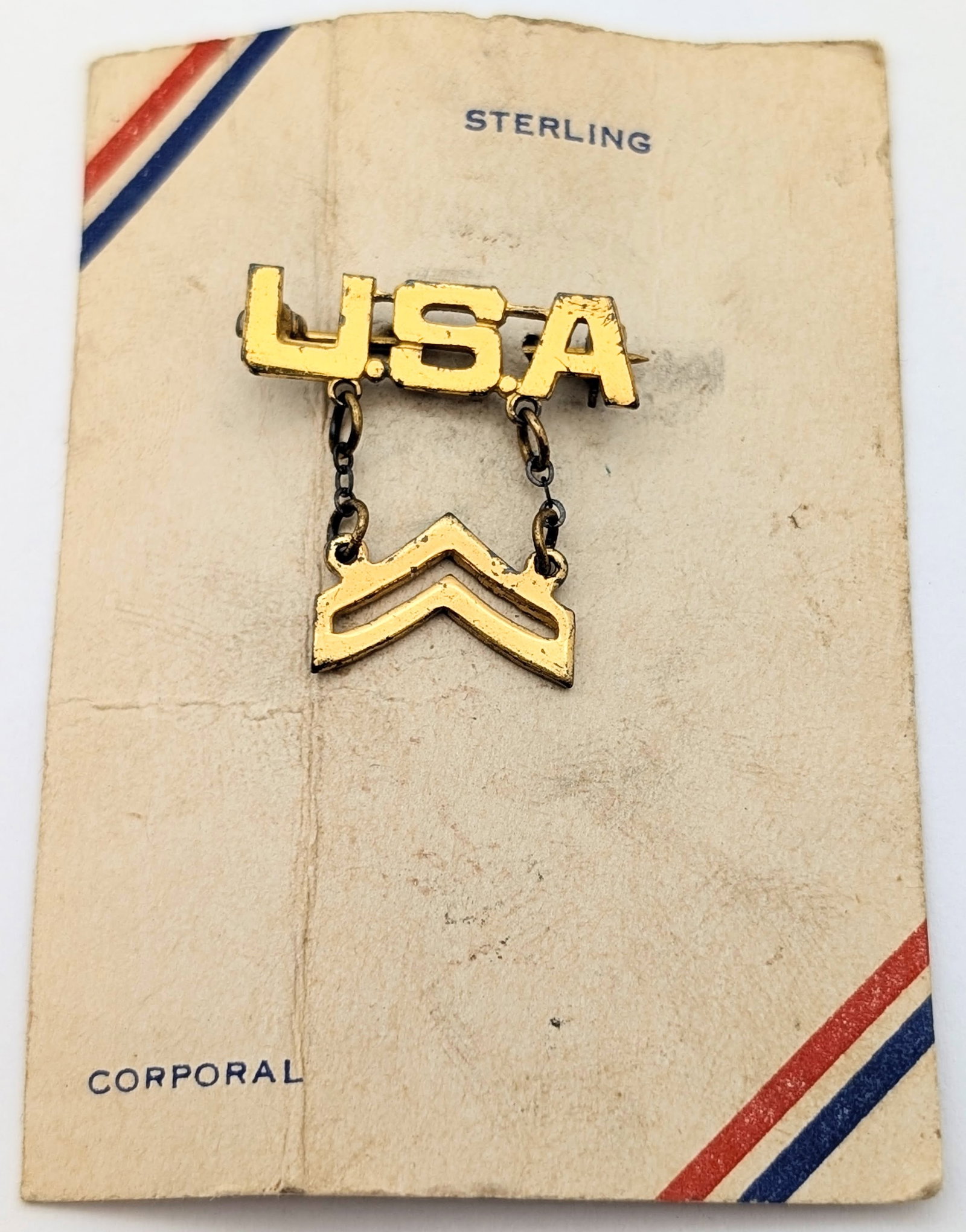 Vintage Sterling Silver Gold Toned World War I or II U.S.A Corporal Pin: _