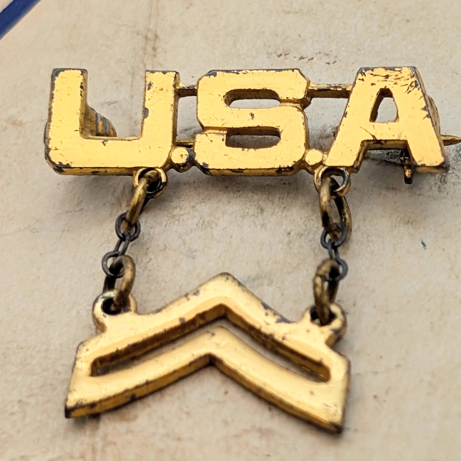 Vintage Sterling Silver Gold Toned World War I or II U.S.A Corporal Pin - 2