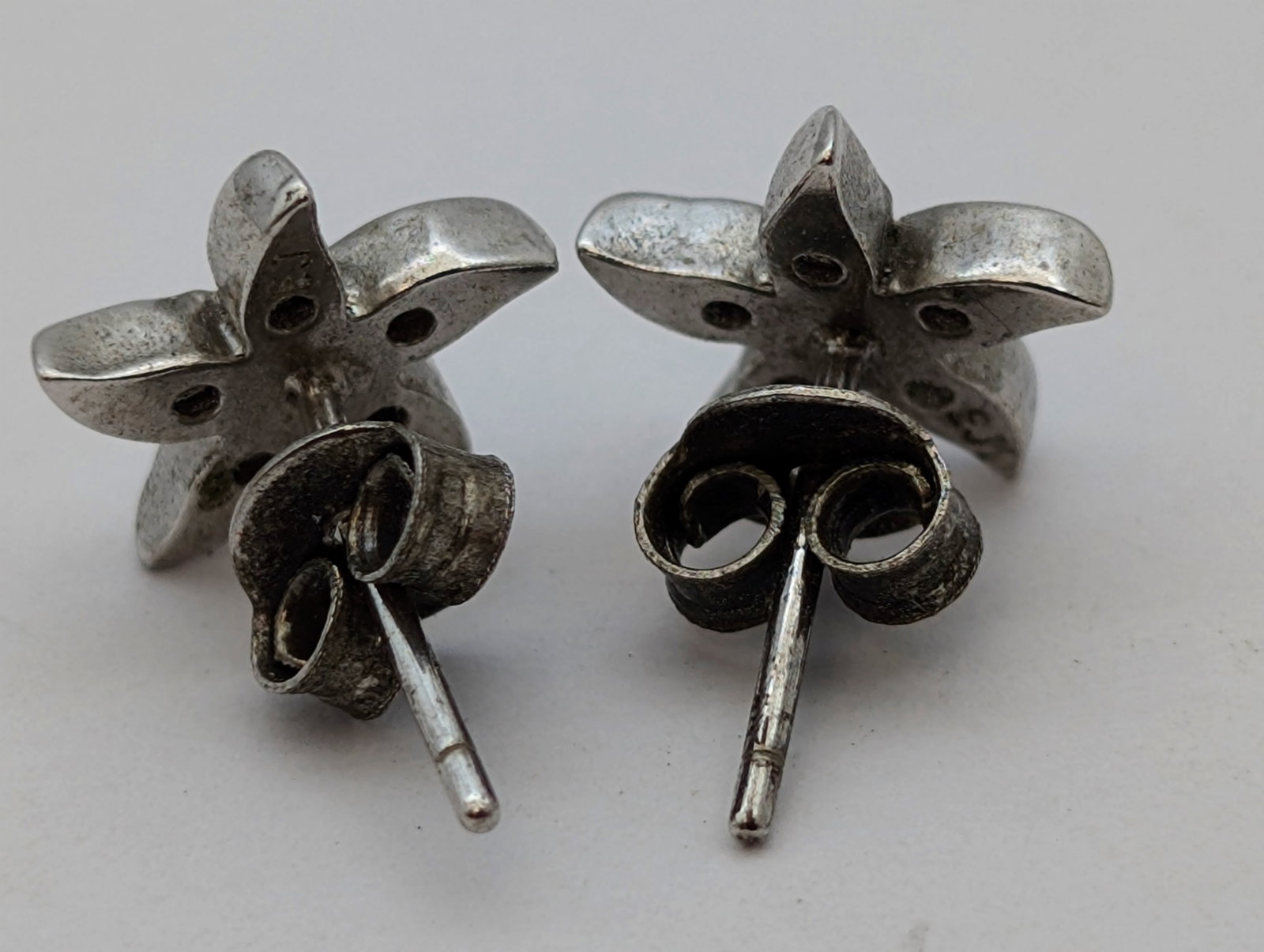 Lot of 2 Sterling Silver Earrings- Hoop, Flower - 2