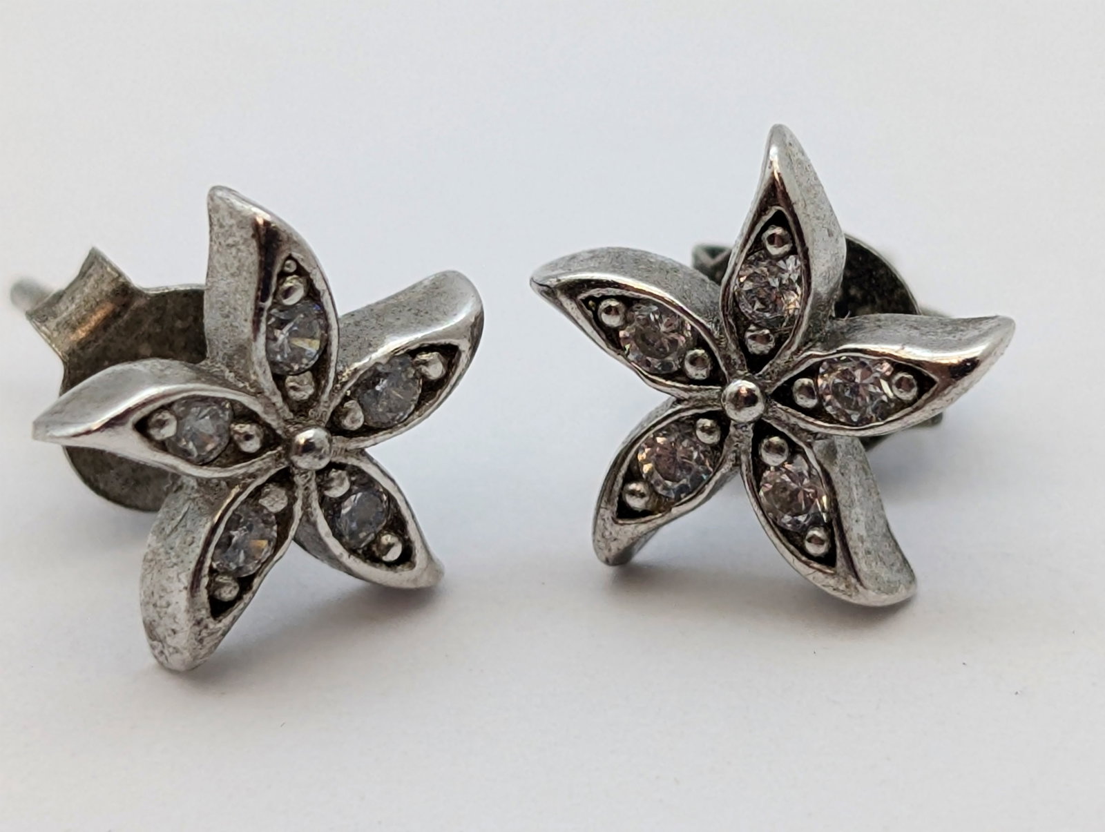 Lot of 2 Sterling Silver Earrings- Hoop, Flower - 4