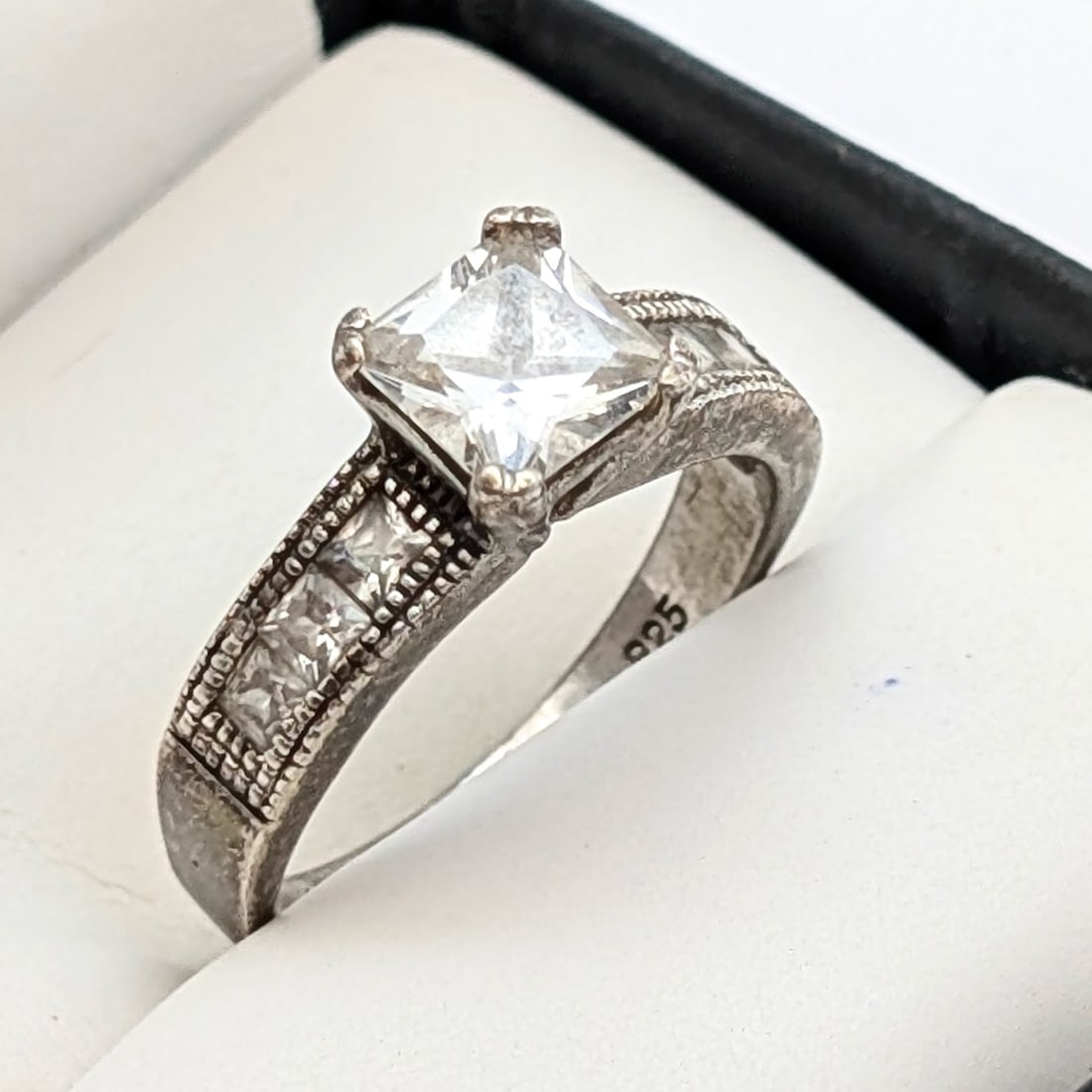 Timeless Sterling Silver Ring Featuring a Princess Cut CZ: Size 8.25