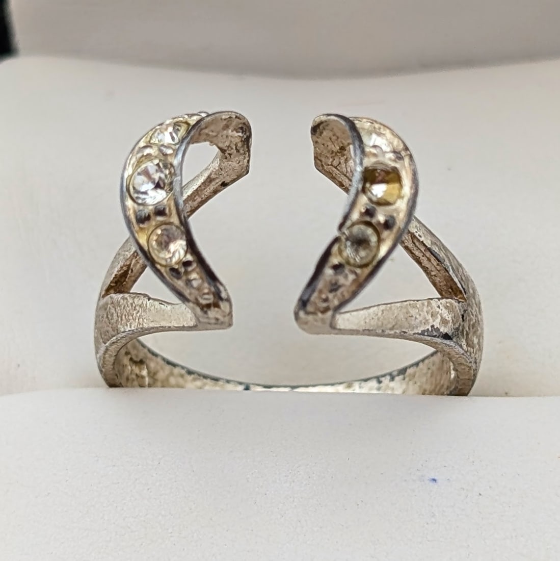 Sterling Silver Jacket Band Ring w/ Clear Stones - 2