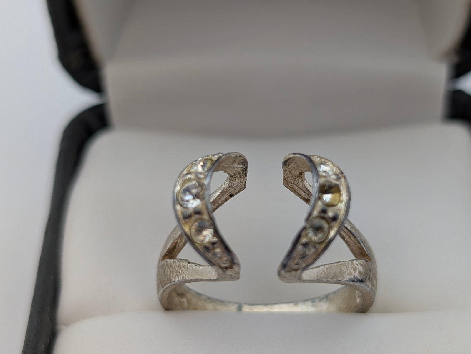 Sterling Silver Jacket Band Ring w/ Clear Stones - 3