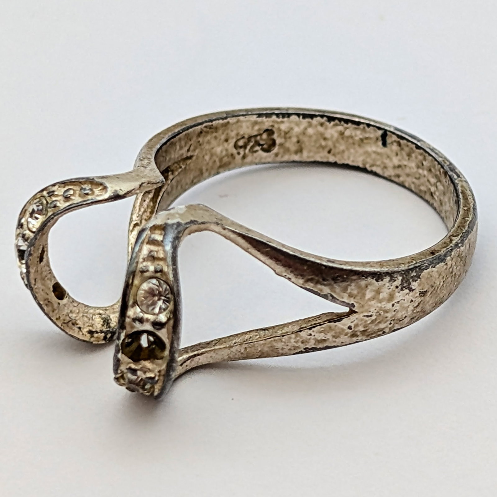 Sterling Silver Jacket Band Ring w/ Clear Stones - 4